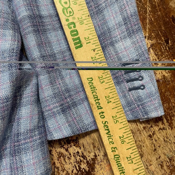 E.thomas Linen Wool Silk Blazer 46R Blue Pink Window Full Canvas Dual Vent - Picture 7 of 11